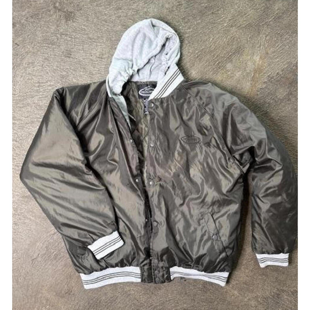 Team Realtree Jacket Mens Extra Large Gray Hooded Quilted Bomber Snap Zip Lined